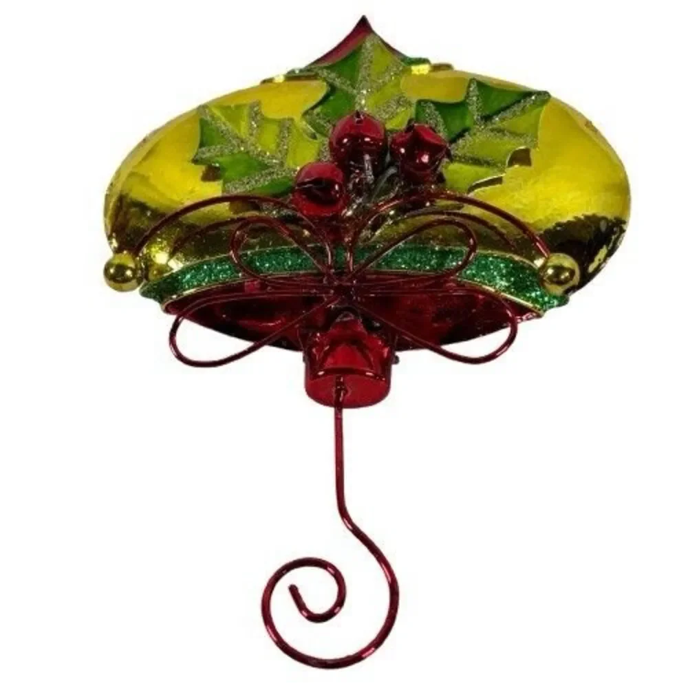 2 Large Vintage Metal Red & Green Christmas Ornaments Holly Berry w/Bells & Hook